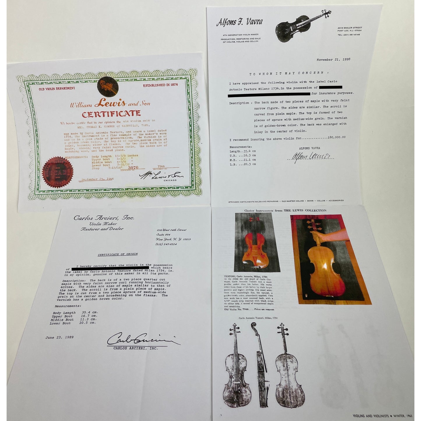 An Important Certified Carlo Antonio Testore Violin