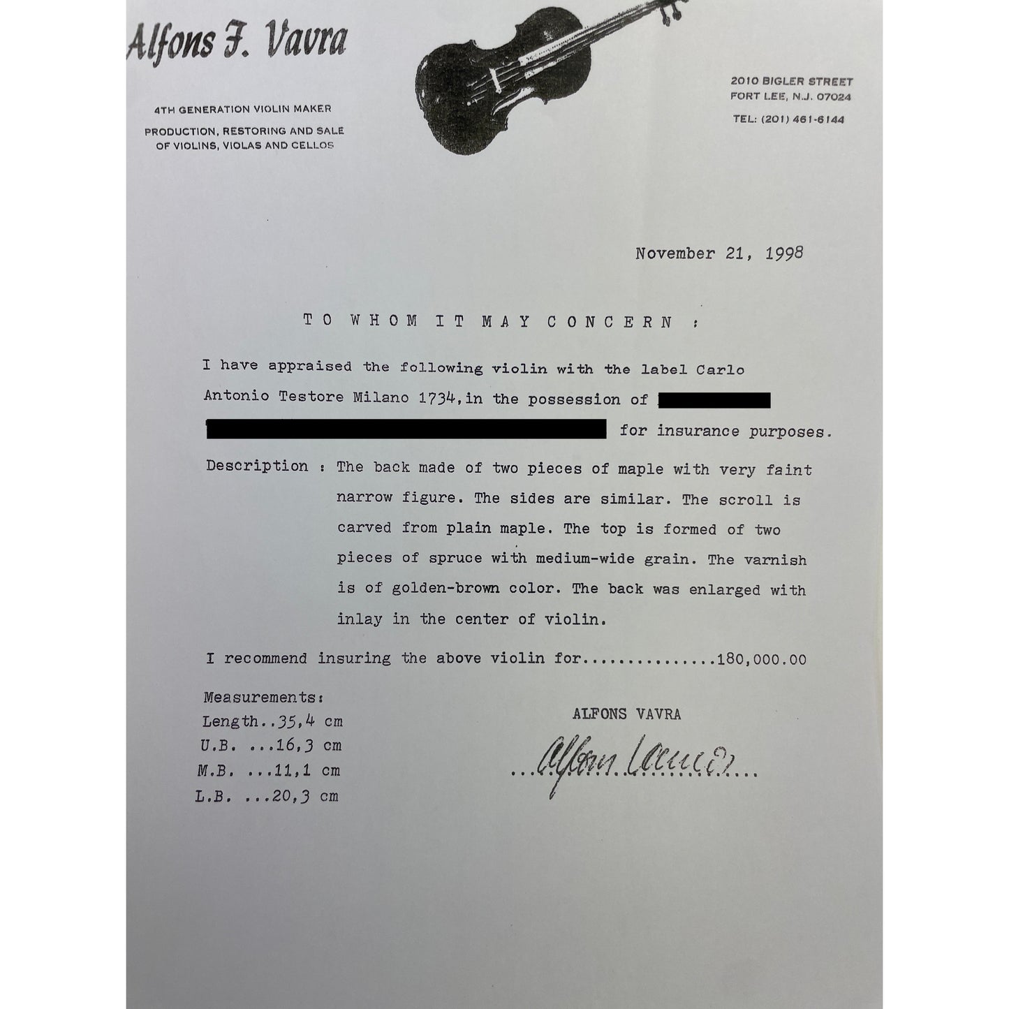 An Important Certified Carlo Antonio Testore Violin