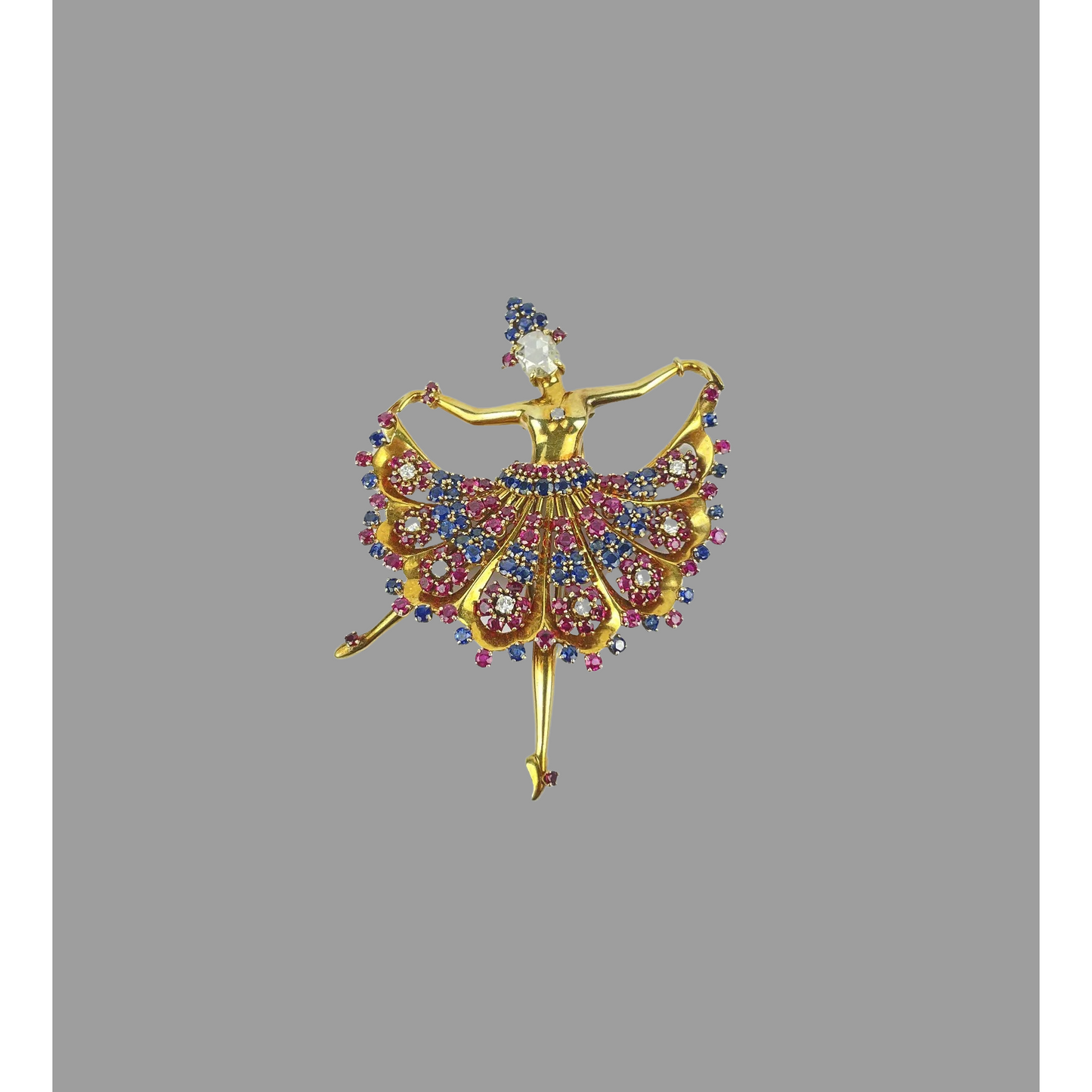 John Rubel Co. 18k Gold Gem Set Ballerina Brooch Pin